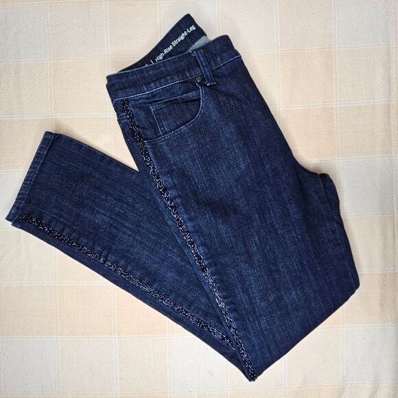 Talbots Flawless Stretch High Rise Straight Leg Side Beaded Dark Demin Jeans - Picture 1 of 13